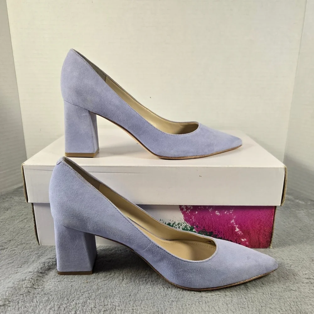Marc Fisher LTD Zala Periwinkle Blue Suede Pointed Toe Block Heel Pumps 6.5M